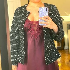Anthropologie Dolan blue white black glitter woman office tweed blazer jacket